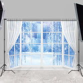 Lofaris Blue Snow Tree Scenery Window Outside Backdrops